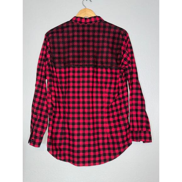 Handmade Button Down Long Sleeve Red Buffalo Plaid Shirt Mens Large Emo Grunge - Picture 3 of 3
